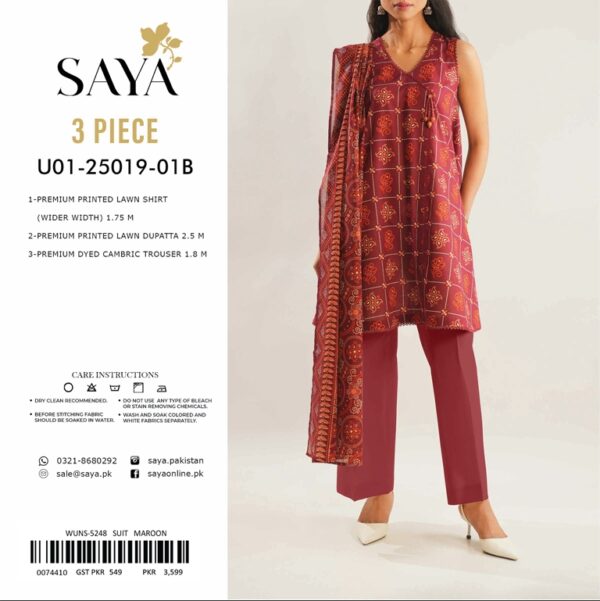 SAYA Printed Chunri Lawn 3-Piece - Image 3